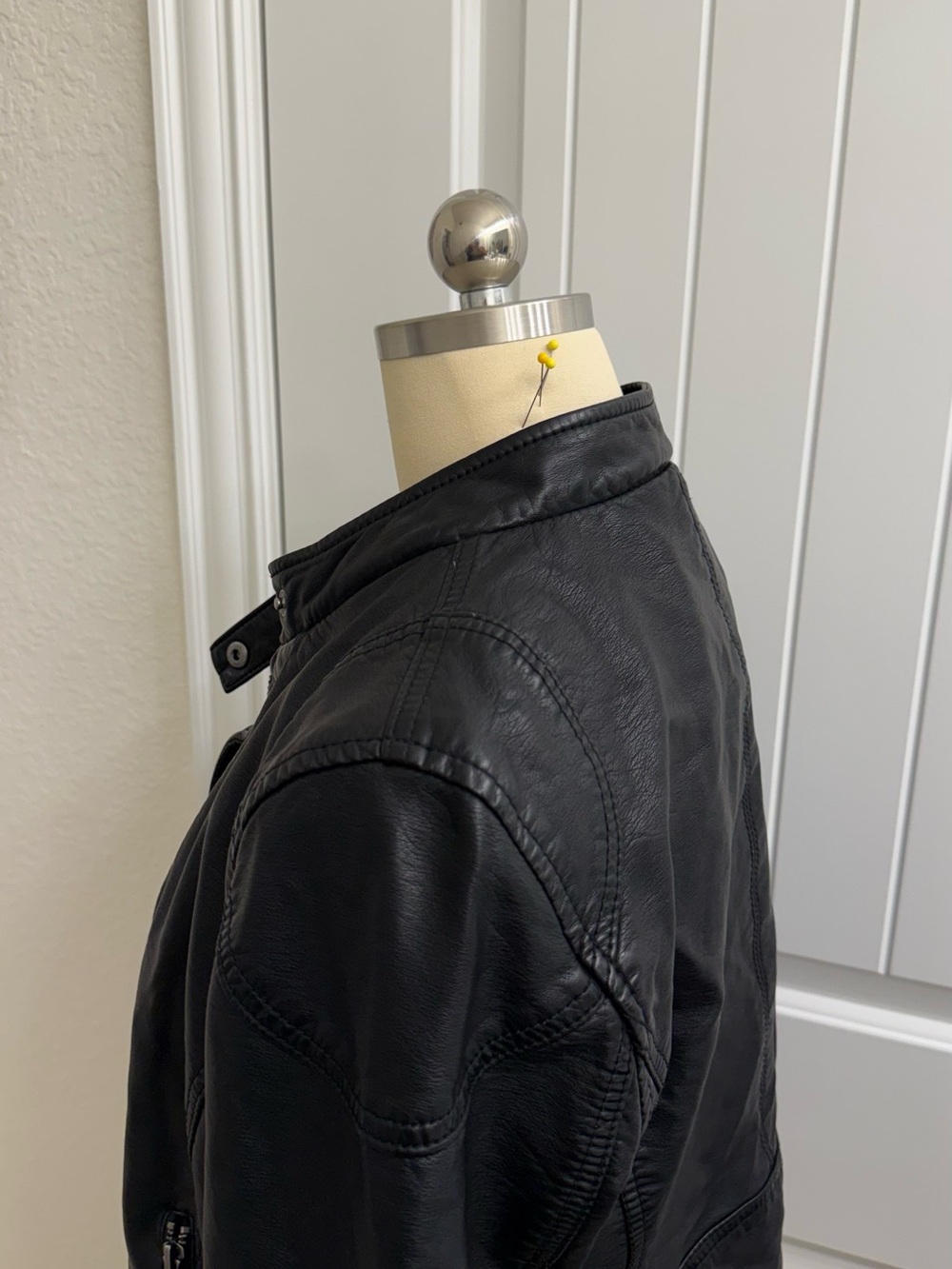 We The Free People Black Faux Leather Moto Jacket with Hooded Liner - Picture 9 of 12
